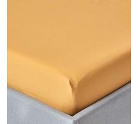 HOMESCAPES Drap Housse 90x190 cm, Bonnet 30 cm et Jupe élastique, 100% Coton égyptien 200 Fils, Coloris Jaune Moutarde