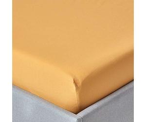 HOMESCAPES Drap Housse 90x190 cm, Bonnet 30 cm et Jupe élastique, 100% Coton égyptien 200 Fils, Coloris Jaune Moutarde