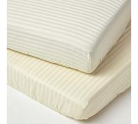 HOMESCAPES Drap Housse bébé 60x120 cm - Lot de 2, Draps de lit en Percale de Coton 330 Fils, Oeko Tex, Jupe élastique, Coloris Jaune Pastel
