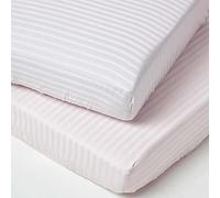 HOMESCAPES Drap Housse bébé 70x140 cm - Lot de 2, Draps de lit en Percale de Coton 330 Fils, Oeko Tex, Jupe élastique, Coloris Rose