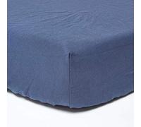 HOMESCAPES Drap-Housse élastiqué en Lin lavé Bleu Marine 180 x 200 cm