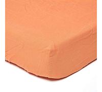 HOMESCAPES Drap-Housse élastiqué en Lin lavé Orange - 120 x 190 cm