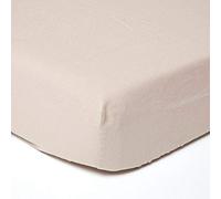 HOMESCAPES Drap-Housse élastiqué Grand Bonnet en Lin lavé Beige - 140 x 190 cm