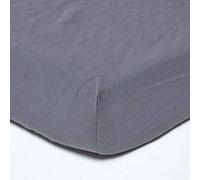 HOMESCAPES Drap-Housse élastiqué Grand Bonnet en Lin lavé Gris - 140 x 190 cm