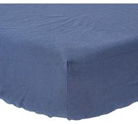 HOMESCAPES Drap-housse en lin extra haut Bleu foncé, 90 x 190 cm