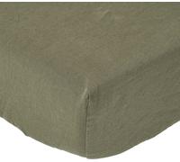 HOMESCAPES Drap-housse en lin extra haut Vert olive, 137 x 191 cm