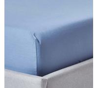 HOMESCAPES Drap-housse extra haut de luxe 90x190 cm bleu Drap-housse en satin 100% coton égyptien Drap de lit avec élastique densité 1000 fils