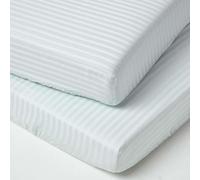 HOMESCAPES Drap-housse pour lit d'enfant, bleu, 100% coton densité de fil 330, lot de 2, 70 x 140 cm