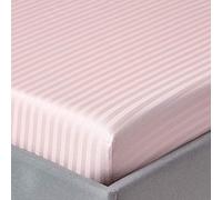 HOMESCAPES Drap Housse rayé 90x190 cm, Bonnet 30 cm et Jupe élastique, en Percale de Coton 330 Fils, Coloris Rose