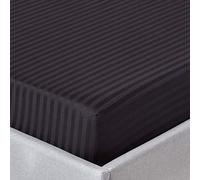 HOMESCAPES Drap Housse rayé en Satin de Coton égyptien 330 Fils, Drap Noir 90x190 cm