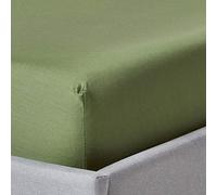 HOMESCAPES Drap-Housse uni 100% Coton égyptien Bio 400 Fils Vert Mousse 180 x 200 cm