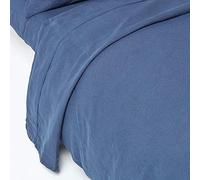 HOMESCAPES Drap Plat en Lin lavé Bleu Marine 230 x 255 cm