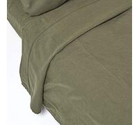 HOMESCAPES Drap Plat en Lin lavé Vert - 270 x 300 cm