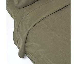 HOMESCAPES Drap Plat en Lin lavé Vert - 270 x 300 cm