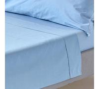 HOMESCAPES Drap Plat uni 100% Coton égyptien 200 Fils, Drap de lit Bleu 240 x 275 cm