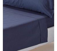 HOMESCAPES Drap Plat uni 100% Coton égyptien 200 Fils, Drap de lit Bleu Marine 180 x 255 cm