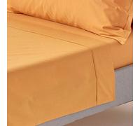 HOMESCAPES Drap Plat uni 100% Coton égyptien 200 Fils, Drap de lit Jaune Moutarde 240 x 275 cm