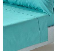 HOMESCAPES Drap Plat uni 100% Coton égyptien 200 Fils, Drap de lit Turquoise 180 x 255 cm