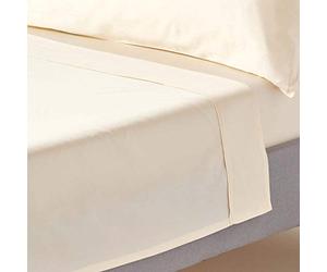 HOMESCAPES Drap Plat uni 100% Coton égyptien Bio 400 Fils Coloris Crème 230 x 255 cm