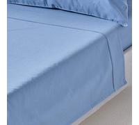HOMESCAPES Drap Plat uni, 100% Satin de Coton égyptien 1000 Fils, Coloris Bleu 178 x 255 cm