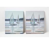 HOMESCAPES Ensemble de 2 tableaux muraux 'Petits bateaux' - 2 tableaux maritimes sur toile