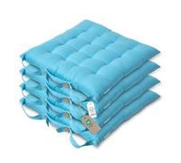 HOMESCAPES Galette de Chaise 40x40 cm, Lot de 4, Coussin de Chaise en Coton, Coloris Bleu Clair