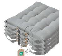 HOMESCAPES Galette de Chaise 40x40 cm, Lot de 4, Coussin de Chaise en Coton, Coloris Gris