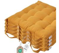 HOMESCAPES Galette de Chaise 40x40 cm, Lot de 4, Coussin de Chaise en Coton, Coloris Jaune Moutarde