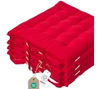 HOMESCAPES Galette de Chaise 40x40 cm, Lot de 4, Coussin de Chaise en Coton, Coloris Rouge