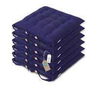 HOMESCAPES Galette de Chaise 40x40 cm, Lot de 6, Coussin de Chaise en Coton, Coloris Bleu Marine