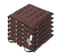 HOMESCAPES Galette de Chaise 40x40 cm, Lot de 6, Coussin de Chaise en Coton, Coloris Chocolat