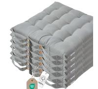 HOMESCAPES Galette de Chaise 40x40 cm, Lot de 6, Coussin de Chaise en Coton, Coloris Gris