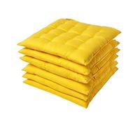HOMESCAPES Galette de Chaise 40x40 cm, Lot de 6, Coussin de Chaise en Coton, Coloris Jaune