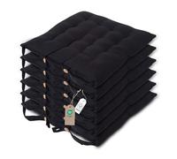HOMESCAPES Galette de Chaise 40x40 cm, Lot de 6, Coussin de Chaise en Coton, Coloris Noir