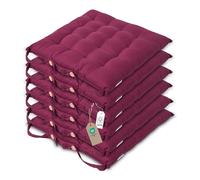 HOMESCAPES Galette de Chaise 40x40 cm, Lot de 6, Coussin de Chaise en Coton, Coloris Prune