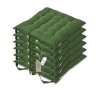 HOMESCAPES Galette de Chaise 40x40 cm, Lot de 6, Coussin de Chaise en Coton, Coloris Vert foncé