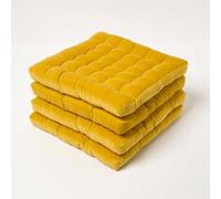 Galette de chaise en velours 40x40 cm - Lot de 4 - Jaune moutarde - 100% coton - HOMESCAPES