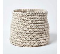 HOMESCAPES Grand Panier de Rangement Rond tressé en Tricot Blanc cassé 100% Coton - 42 x 37 cm