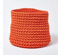 HOMESCAPES Grand Panier de Rangement Rond tressé en Tricot Orange 100% Coton - 42 x 37 cm