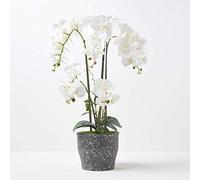 HOMESCAPES Grande Orchidée Artificielle Blanche en Pot en céramique foncé, Fleurs artificielles déco 82 cm