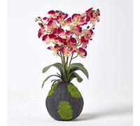 HOMESCAPES Grande Orchidée Artificielle Rose en Motte Effet Mousse 60 cm