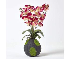 HOMESCAPES Grande Orchidée Artificielle Rose en Motte Effet Mousse 60 cm