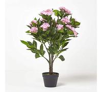 HOMESCAPES Hortensia Artificiel Fleuri Rose en Pot 85 cm