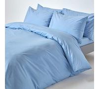 HOMESCAPES Housse de Couette 135x200 cm et 1 taie d’Oreiller 50x75 cm, Parure de lit 1 Personne en 100% Coton égyptien 200 Fils, Coloris Bleu