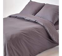 HOMESCAPES Housse de Couette 150 x 200 cm et 1 taie d'oreiller 80x80 cm, Parure de lit en 100% Coton égyptien 200 Fils, Coloris Gris foncé