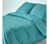 HOMESCAPES Housse de Couette 155x220 cm et 1 taie d'oreiller 80x80 cm, Parure de lit en 100% Coton égyptien 200 Fils, Coloris Turquoise