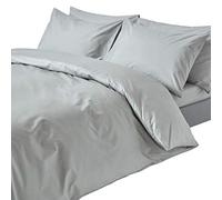 HOMESCAPES Housse de Couette 200x200 cm et 2 taies d’Oreiller 50x75 cm, Parure de lit 2 Personnes en 100% Coton égyptien 200 Fils, Coloris Gris