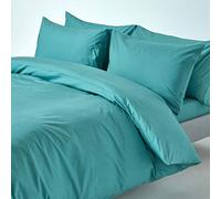 HOMESCAPES Housse de Couette 200x200 cm et 2 taies d’Oreiller 50x75 cm, Parure de lit 2 Personnes en 100% Coton égyptien 200 Fils, Coloris Turquoise