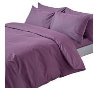HOMESCAPES Housse de Couette 200x200 cm et 2 taies d’Oreiller 50x75 cm, Parure de lit 2 Personnes en 100% Coton égyptien 200 Fils, Coloris Raisin