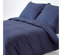 HOMESCAPES Housse de Couette 240x220 cm et 2 taies d'oreiller 80x80 cm, Parure de lit en 100% Coton égyptien 200 Fils, Coloris Bleu Marine